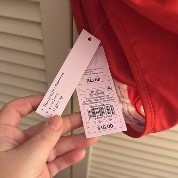 Red Bandeau Bikini with Rosette Detail Wild Fable Bikini NWT Size XL 14-16 - Picture 4 of 4